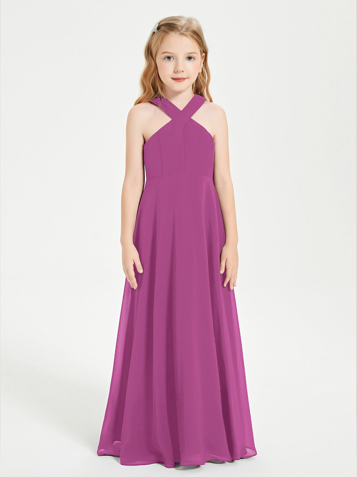 Grecian Neckline Long Dresses for Junior Bridesmaids Orchid